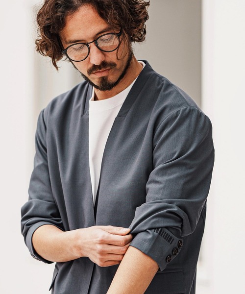 felkod(フィルコッド)の「mj10565- Light Oxford Collarless Jacket ノーカラージャケット(ノーカラージャケット・メンズ・ネイビー/ブラック・L/M/S)」の5枚目の写真