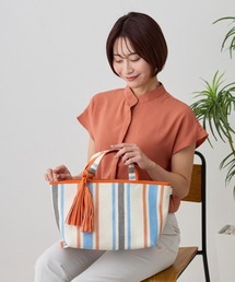 トートバッグ（オレンジ/橙色系・ストライプ柄）ファッション