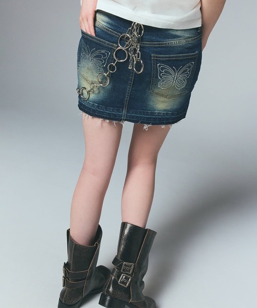 X-girl（エックスガール）の「BUTTERFLY POCKET DENIM MINI
