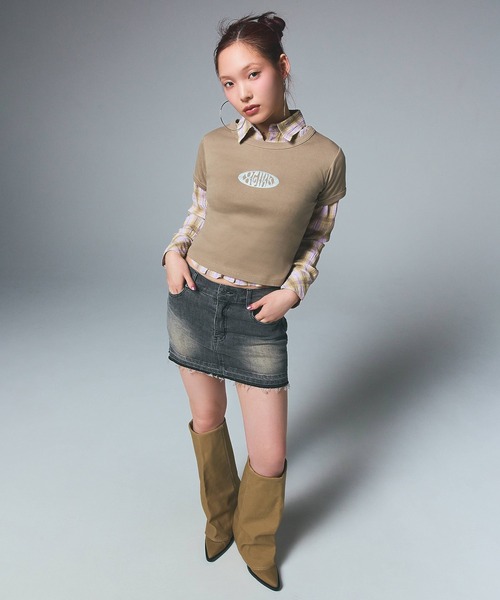 国内配送★X-girl★バタフライ ポケットデニム ミニスカート 2色 X-girl（エックスガール）の「BUTTERFLY POCKET DENIM MINI