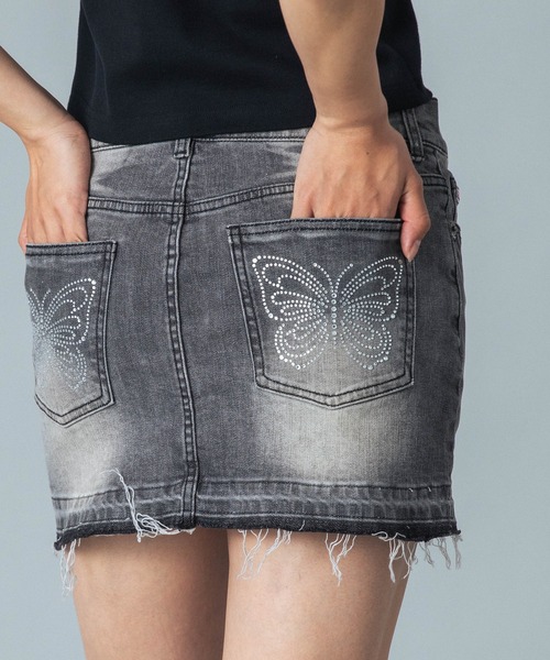 X-girl（エックスガール）の「BUTTERFLY POCKET DENIM MINI SKIRT（デニムスカート・レディース・グレー/インディゴブルー・XS/S/M）」の19枚目の写真