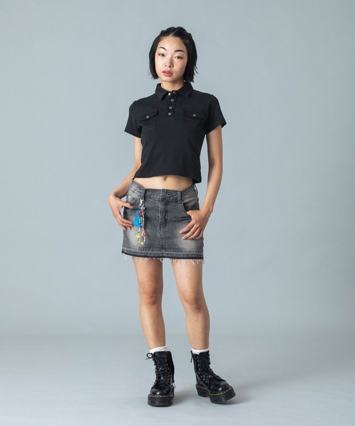 M andmary Fur pocket denim skirt