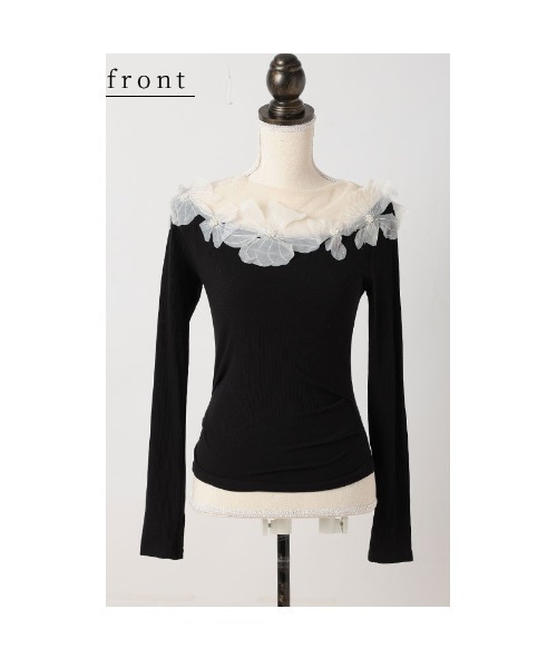 Sawa a la mode（サワアラモード）の「チュールフラワーモチーフリブトップス（Tシャツ/カットソー・レディース・ブラック・FREE）」の20枚目の写真