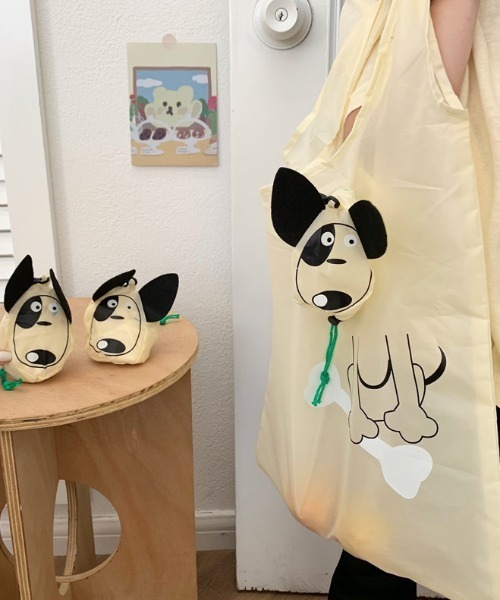 Made in I(メイドインアイ)の「コンパクトDogエコバッグ(トートバッグ・レディース・アイボリー・FREE)」の8枚目の写真