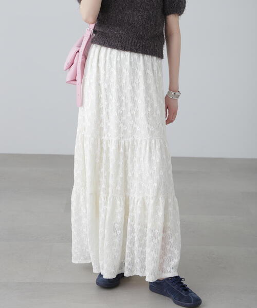 FREE'S MART（フリーズマート）の「◆レースティアードフレアスカート（スカート・レディース・ホワイト/ブラック・SMALL/MEDIUM）」の2枚目の写真