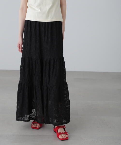 FREE'S MART（フリーズマート）の「◆レースティアードフレアスカート（スカート・レディース・ホワイト/ブラック・SMALL/MEDIUM）」の4枚目の写真