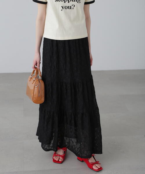 FREE'S MART（フリーズマート）の「◆レースティアードフレアスカート（スカート・レディース・ホワイト/ブラック・SMALL/MEDIUM）」の5枚目の写真