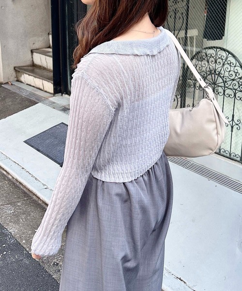 INGNI（イング）の「シアーフリルラメニットカーディガン（カーディガン/ボレロ・レディース・サックスブルー/オフホワイト/ピンク/ネイビー・M）」の16枚目の写真