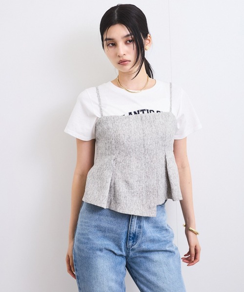 VIS（ビス）の「【洗える】アシンメトリーキャミビスチェ（キャミソール・レディース・ブラック系その他/クリーム・FREE）」の4枚目の写真