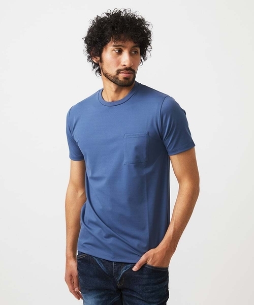 MICHEL KLEIN HOMME   （ミッシェルクランオム）の「《日本製》胸ポケット付きクルーネック半袖カットソー（Tシャツ/カットソー・メンズ・ホワイト/ブラック/ブルー・MEDIUM/LARGE/X-LARGE）」の3枚目の写真