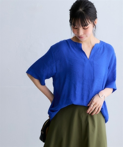 nissen（ニッセン）の「ふわり軽いエアリースラブカフタン衿５分袖ブラウス＜大きいサイズ有＞（シャツ/ブラウス・レディース・ブラック/レッド/グレー/グリーン/ブルー・S/M/L/LL/3L）」の18枚目の写真