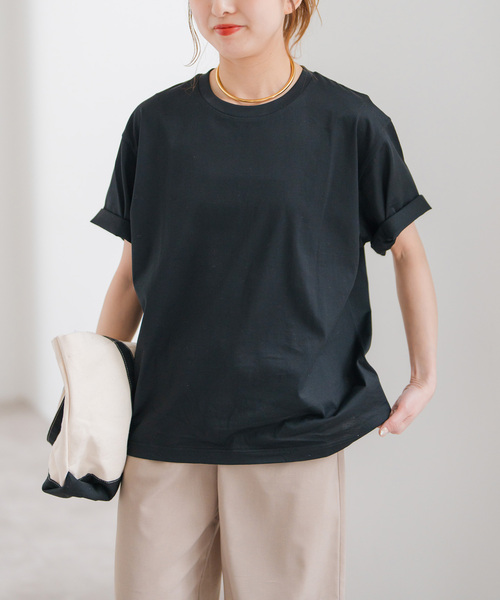 Spick & Span(スピックアンドスパン)の「ファインコットンルーズTシャツ(Tシャツ/カットソー・レディース・ブラック/ホワイト・FREE)」の2枚目の写真