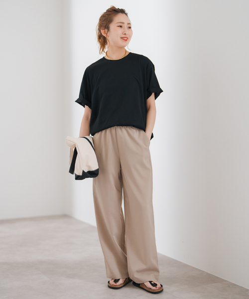Spick & Span(スピックアンドスパン)の「ファインコットンルーズTシャツ(Tシャツ/カットソー・レディース・ブラック/ホワイト・FREE)」の3枚目の写真