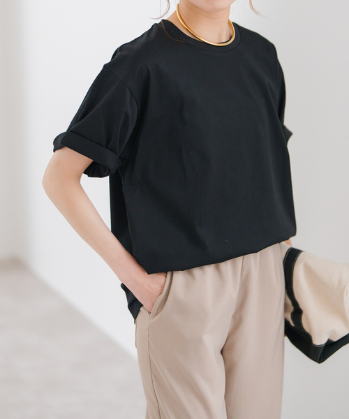 Spick & Span(スピックアンドスパン)の「ファインコットンルーズTシャツ(Tシャツ/カットソー・レディース・ブラック/ホワイト・FREE)」の7枚目の写真