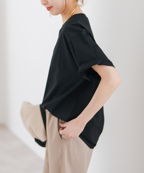 Spick & Span(スピックアンドスパン)の「ファインコットンルーズTシャツ(Tシャツ/カットソー・レディース・ブラック/ホワイト・FREE)」の8枚目の写真