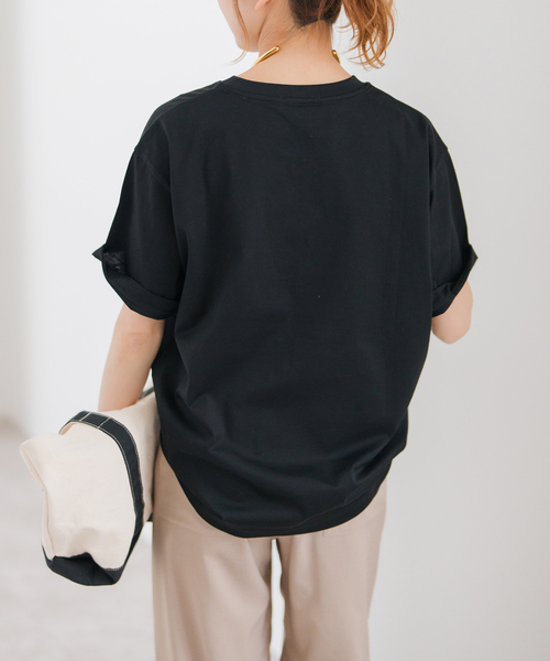 Spick & Span(スピックアンドスパン)の「ファインコットンルーズTシャツ(Tシャツ/カットソー・レディース・ブラック/ホワイト・FREE)」の9枚目の写真