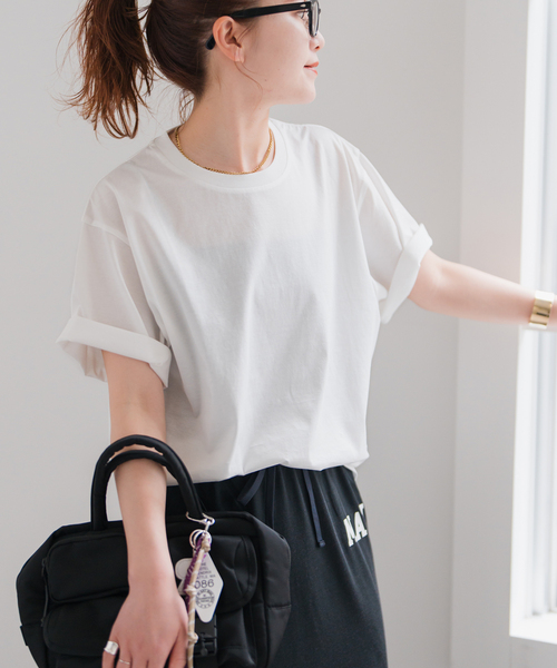 Spick & Span(スピックアンドスパン)の「ファインコットンルーズTシャツ(Tシャツ/カットソー・レディース・ブラック/ホワイト・FREE)」の13枚目の写真