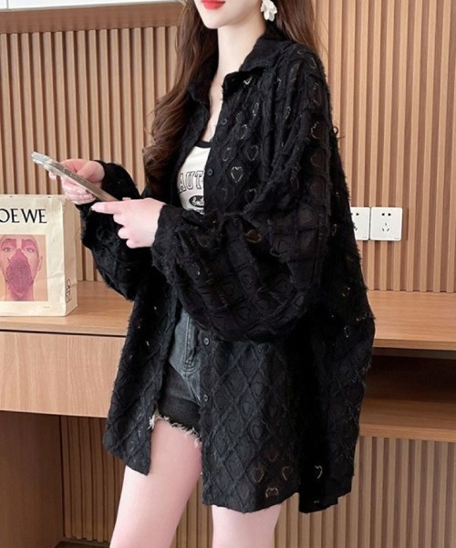 LETee(レティー)の「ハート透かし変わり織シャツ(シャツ/ブラウス・レディース・ブラック/ホワイト・FREE)」の10枚目の写真