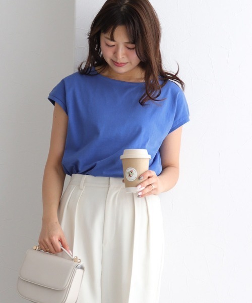 Pierrot(ピエロ)の「【骨格ウェーブさんにオススメ】ボートネック/フレンチスリーブベーシックTシャツ(Tシャツ/カットソー・レディース・チャコール/オフホワイト/ブルー/ブラック・S/M/L)」の13枚目の写真