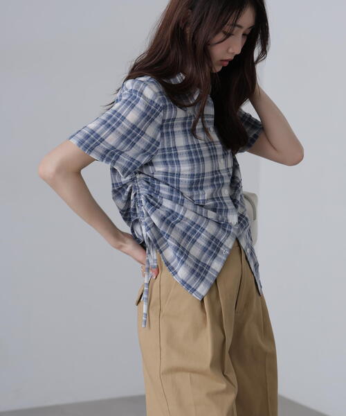 FREE'S MART（フリーズマート）の「◆ドロストチェックシャツ（シャツ/ブラウス・レディース・グレー系その他/ブルー系その他/ホワイト/ブラウン・FREE）」の4枚目の写真