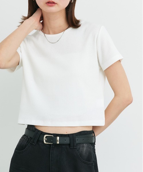 tシャツ コンパクトリブTシャツ レディース tシャツ ワイドネック コンパクト リブTシャツ レディース