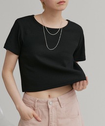 リブクルーネック コンパクトTシャツ