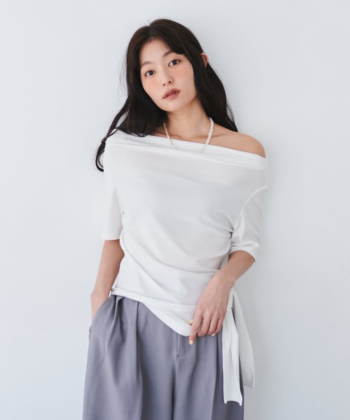 セール】ウエストデザインドレープトップス（Tシャツ/カットソー