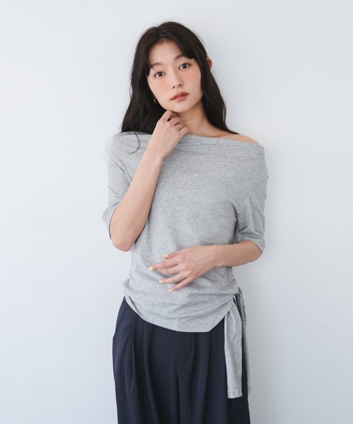 セール】ウエストデザインドレープトップス（Tシャツ/カットソー