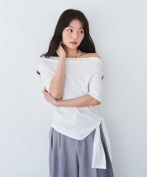 FMiBL（ファミル）の「ウエストデザインドレープトップス（Tシャツ/カットソー・レディース・ブラック/ホワイト/グレー・FREE）」の18枚目の写真