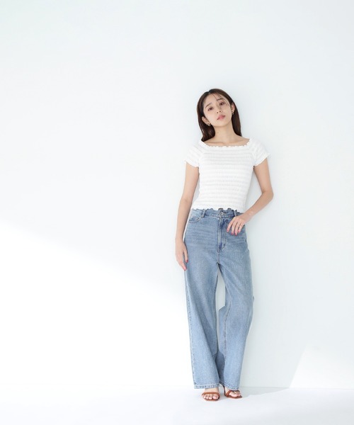 NATURAL BEAUTY BASIC（ナチュラルビューティーベーシック）の「◇シャーリングコンパクトカットソー（Tシャツ/カットソー・レディース・レッド/オフホワイト/ブラウン・FREE）」の6枚目の写真