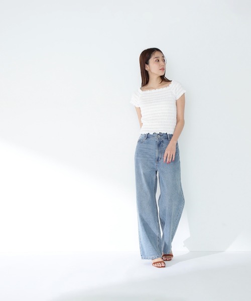 NATURAL BEAUTY BASIC（ナチュラルビューティーベーシック）の「◇シャーリングコンパクトカットソー（Tシャツ/カットソー・レディース・レッド/オフホワイト/ブラウン・FREE）」の8枚目の写真