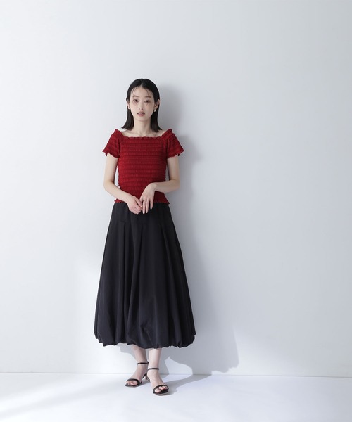 NATURAL BEAUTY BASIC（ナチュラルビューティーベーシック）の「◇シャーリングコンパクトカットソー（Tシャツ/カットソー・レディース・レッド/オフホワイト/ブラウン・FREE）」の14枚目の写真