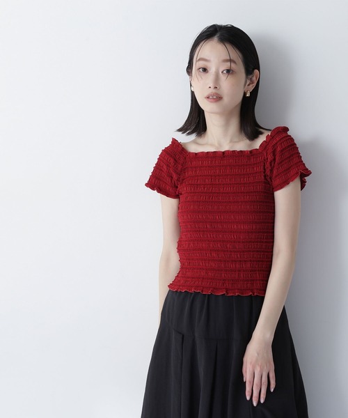 NATURAL BEAUTY BASIC（ナチュラルビューティーベーシック）の「◇シャーリングコンパクトカットソー（Tシャツ/カットソー・レディース・レッド/オフホワイト/ブラウン・FREE）」の15枚目の写真