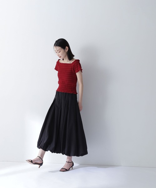 NATURAL BEAUTY BASIC（ナチュラルビューティーベーシック）の「◇シャーリングコンパクトカットソー（Tシャツ/カットソー・レディース・レッド/オフホワイト/ブラウン・FREE）」の16枚目の写真