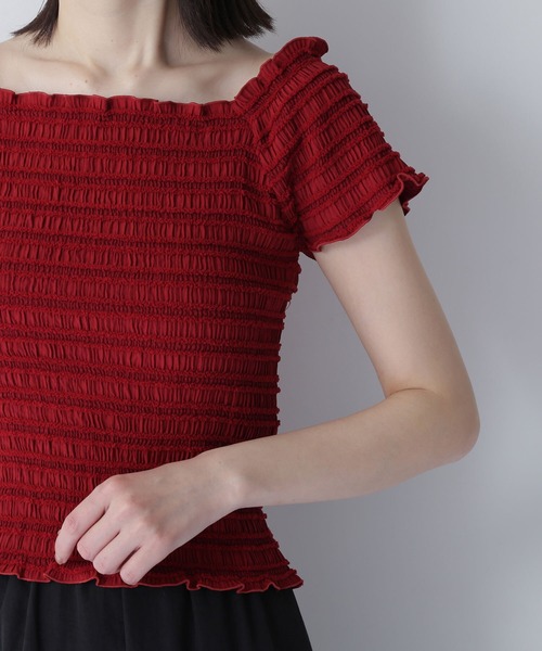 NATURAL BEAUTY BASIC（ナチュラルビューティーベーシック）の「◇シャーリングコンパクトカットソー（Tシャツ/カットソー・レディース・レッド/オフホワイト/ブラウン・FREE）」の10枚目の写真