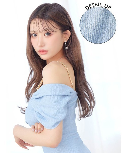 DAZZY（デイジー）の「ツイストウエストカット チェーンキャミソール Aラインミニドレス（ドレス・レディース・ピンク/ブルー・S/M/L）」の4枚目の写真