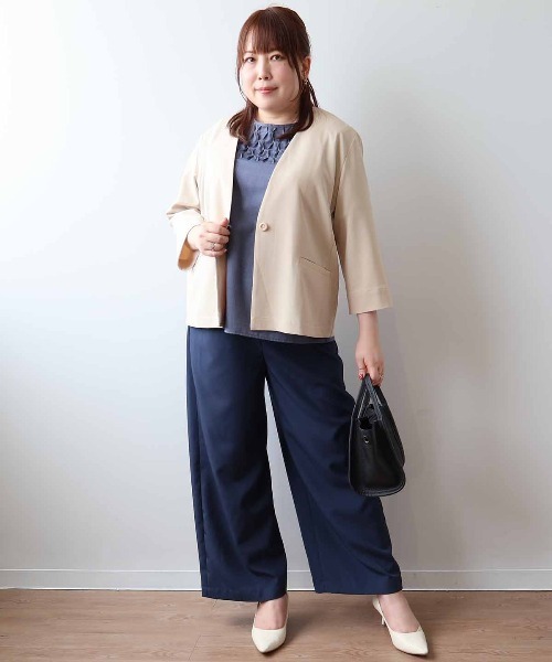 fleur by mint breeze(フルールバイミントブリーズ)の「【イージーケア・速乾・接触冷感】【L~5L 大きいサイズ】ドライポプリンワイドパンツ(その他パンツ・レディース・ネイビー/カーキ・4L/3L/5L/LL)」の4枚目の写真