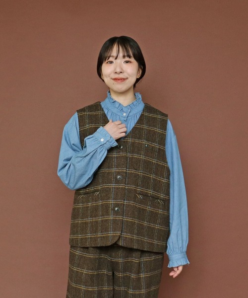 【定価54,000円】EIKO KONDO チェック柄 ベスト セール】英国羊毛 へリンボンチェックベスト(セットアップ対応