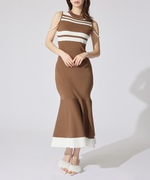 フェイクパールショルダージャガードニットワンピース 夏服 サマーニット