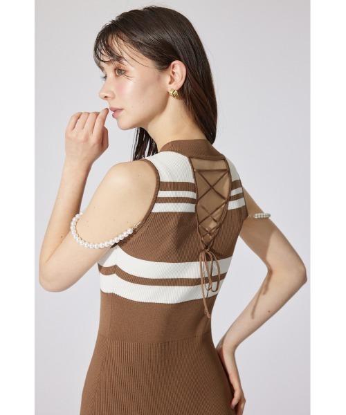 rienda(リエンダ)の「フェイクパールショルダージャガードニットワンピース 夏服 サマーニット(ワンピース・レディース・ブラウン/ブルー/ブラック・FREE)」の21枚目の写真