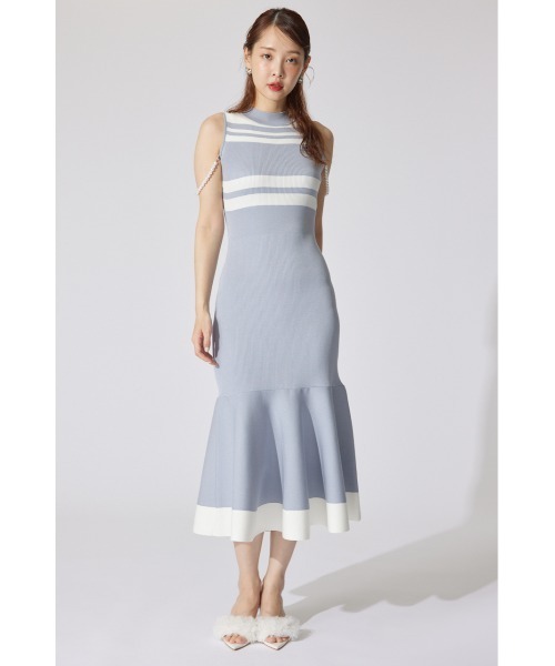 rienda(リエンダ)の「フェイクパールショルダージャガードニットワンピース 夏服 サマーニット(ワンピース・レディース・ブラウン/ブルー/ブラック・FREE)」の10枚目の写真