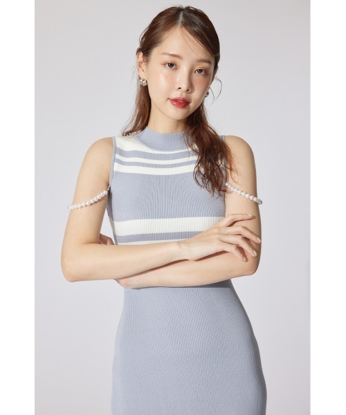 rienda(リエンダ)の「フェイクパールショルダージャガードニットワンピース 夏服 サマーニット(ワンピース・レディース・ブラウン/ブルー/ブラック・FREE)」の8枚目の写真