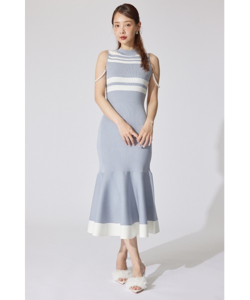 フェイクパールショルダージャガードニットワンピース 夏服