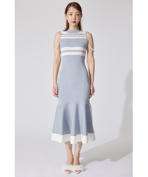rienda(リエンダ)の「フェイクパールショルダージャガードニットワンピース 夏服 サマーニット(ワンピース・レディース・ブラウン/ブルー/ブラック・FREE)」の5枚目の写真