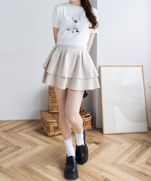 【着用2回】アリスアンドオリビア　ボウタイ♡ドット♡半袖ニットトップス 着用2回】アリスアンドオリビア ボウタイ♡ドット♡半袖ニットトップス