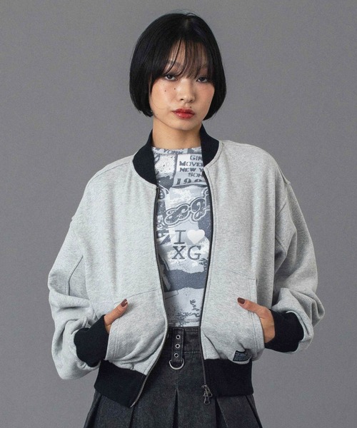 X-girl(エックスガール)の「ZIP UP SWEAT BLOUSON(スウェット・レディース・アッシュ/チャコール・S/M)」の2枚目の写真