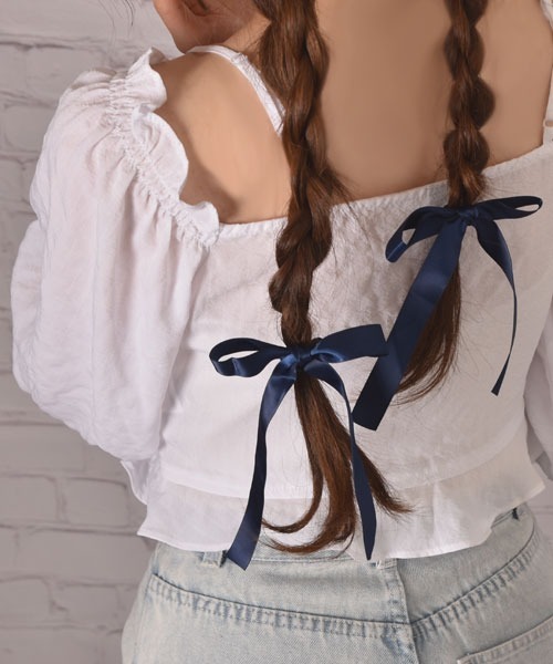 VIBGYOR Women（ヴィブジョー　ウィメン）の「【float】サテン リボン ヘアゴム【2個セット/12色展開】（ヘアゴム・レディース・ホワイト/ブラック/ネイビー/グレー/オフホワイト/ミント/ワインレッド/ラベンダー/チョコ/ベビーピンク/スモークピンク/グレー系・FREE）」の8枚目の写真