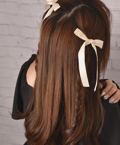 VIBGYOR Women（ヴィブジョー　ウィメン）の「【float】サテン リボン ヘアゴム【2個セット/12色展開】（ヘアゴム・レディース・ホワイト/ブラック/ネイビー/グレー/オフホワイト/ミント/ワインレッド/ラベンダー/チョコ/ベビーピンク/スモークピンク/グレー系・FREE）」の20枚目の写真