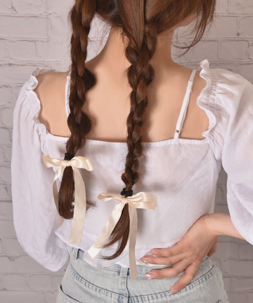 VIBGYOR Women（ヴィブジョー　ウィメン）の「【float】サテン リボン ヘアゴム【2個セット/12色展開】（ヘアゴム・レディース・ホワイト/ブラック/ネイビー/グレー/オフホワイト/ミント/ワインレッド/ラベンダー/チョコ/ベビーピンク/スモークピンク/グレー系・FREE）」の22枚目の写真