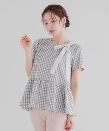 【新品未使用】fitmore 刺しゅうジャガードバックリボンペプラムトップス セール】刺しゅうジャガードバックリボンペプラムトップス